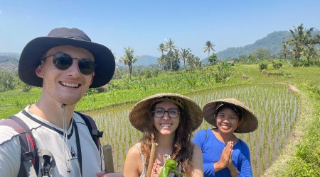 sidemen trekking and rice fields