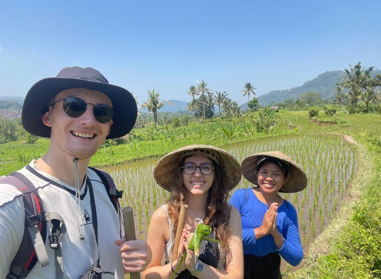 sidemen trekking and rice fields